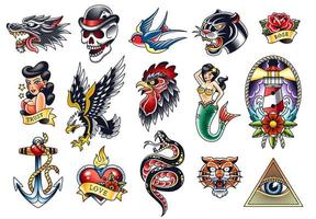 conjunto de vetores de artes tradicionais de tatuagem