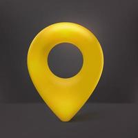 ícone de ponteiro de pino de mapa 3D realista amarelo com fundo preto vetor