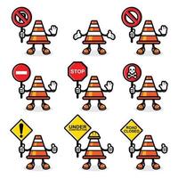 o desenho do cone de tráfego do cone laranja contém um sinal de perigo vetor