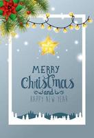 cartão feliz natal com decoração em cena de inverno vetor