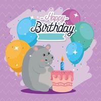 hipopótamo com desenho vetorial de feliz aniversário vetor