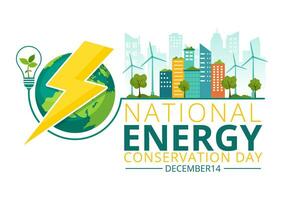 nacional energia conservação dia vetor ilustração em 14 dezembro para Salve  a planeta e verde eco amigáveis com luminária e terra fundo Projeto