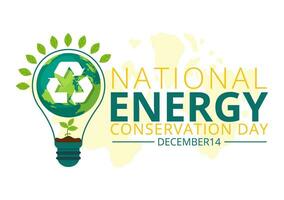 nacional energia conservação dia vetor ilustração em 14 dezembro para Salve  a planeta e verde eco amigáveis com luminária e terra fundo Projeto