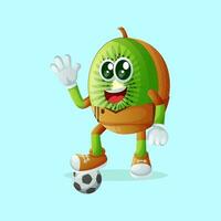 kiwi personagem chutando uma futebol bola vetor