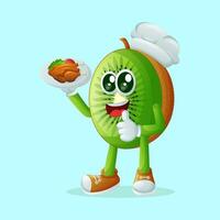 kiwi personagem servindo Comida vetor