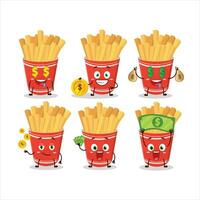 copo do francês fritas desenho animado personagem com fofa emoticon trazer dinheiro vetor