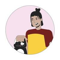 latino adolescente gato cabeça coçar 2d linha vetor avatar ilustração. animal voluntário jovem hispânico esboço desenho animado personagem face. gatinho ser acariciado plano cor do utilizador perfil imagem isolado