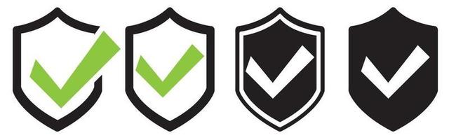 escudo com o ícone de marca de seleção. logotipo da marca de seleção do escudo vetor