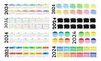 conjunto do oito horizontal calendários para 2024 isolado em uma branco fundo. domingo para segunda-feira, o negócio modelo. vetor ilustração