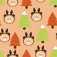 fofa desenho animado ursos e Natal árvores desatado padrão, com Natal ilustrações. fofa animal papel de parede para presente invólucro papel vetor