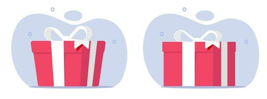 presente presente caixa ícone 3d vetor com vermelho branco fita arco clipart imagem ilustração isolado em roxa cor