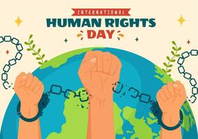 internacional humano direitos dia vetor ilustração em 10 dezembro com mão rompe a cadeia para diverso raças pessoas Unidos para liberdade e Paz