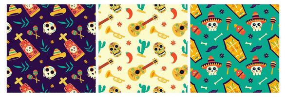 conjunto do dia de muertos desatado padronizar ilustração com dia do a morto e esqueleto elemento dentro mexicano Projeto vetor