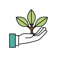 mão com ícone de ecologia de planta de árvore vetor