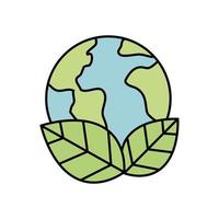 planeta Terra com ícone de ecologia de folhas vetor