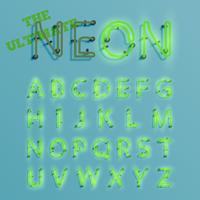 Personagem de néon verde realista typeset, vector