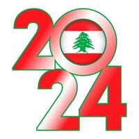 feliz Novo ano 2024 bandeira com Líbano bandeira dentro. vetor ilustração.