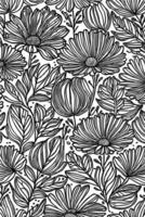 abstrato Preto e branco monocromático mão desenhado flores textura padronizar rabisco vetor ilustração