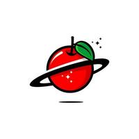 fruta planeta logotipo vetor, fresco fruta dentro a forma do uma anelado planeta vetor