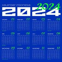 kalender Indonésia 2024, indonésio calendário 2024, ano 2000 projeto, para companhia ou corporativo Projeto vetor