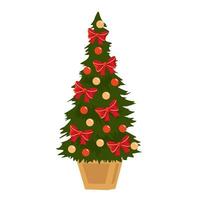 decorado Natal árvore dentro uma de madeira ficar em pé. ilustrado vetor clipart.