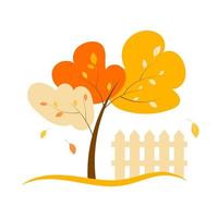 paisagem de outono com árvore amarela e cerca vetor