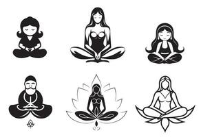 ioga conjunto do símbolos e sinais.ioga ícone definir, mão retirou. não ai vetor