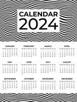 Preto e branco 2024 calendário Projeto com ondulado linhas padronizar vetor