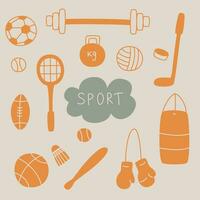 conjunto do diferente Esportes equipamento dentro laranja vetor ilustração