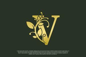 dourado elegante logotipo Projeto com carta v inicial conceito vetor