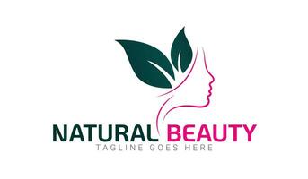 natural beleza menina com folha vetor logotipo Projeto