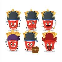 desenho animado personagem do copo do francês fritas com vários piratas emoticons vetor