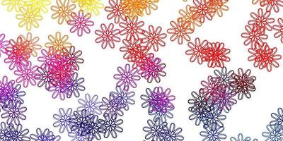 textura de doodle de vetor rosa e amarelo claro com flores.