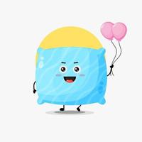 ilustração de um personagem de travesseiro fofo carregando um balão vetor