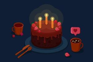 bolo de aniversário com velas e frutas escuras vetor