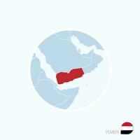 mapa ícone do Iémen. azul mapa do meio leste com em destaque Iémen dentro vermelho cor. vetor