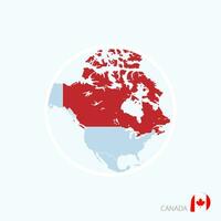 mapa ícone do Canadá. azul mapa do norte América com em destaque Canadá dentro vermelho cor. vetor