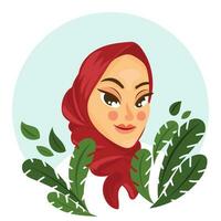 avatar vetor com vermelho hijab garota. só cabeça e metade corpo. beleza o negócio mulher perfil cenário.