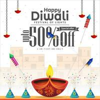 atraente desconto de Anúncios bandeira Projeto para diwali festival celebração. vetor