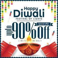 feliz diwali celebração bandeira de Anúncios Projeto em branco fundo com biscoitos e vibrante vela chama. vetor