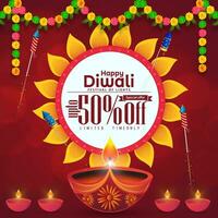 atraente desconto de Anúncios bandeira Projeto para diwali festival celebração. vetor