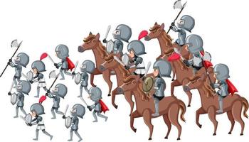 personagens do exército histórico medieval indo para a guerra