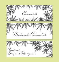 conjunto do cannabis horizontal desenhos para embalagem, social meios de comunicação Postagens, loja decoração, marca, certificados. maconha vetor ilustração dentro esboço estilo. cânhamo gravado fundo