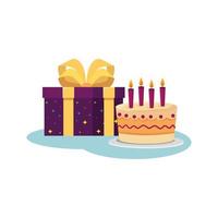 bolo de feliz aniversário e design de vetor de presente