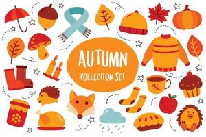coleção outono definir estilo de cor plana. ícone da temporada de outono. vetor