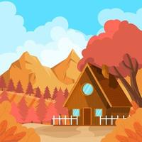 cabana na montanha durante o outono vetor