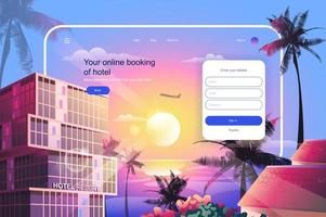 reserva online de ilustração vetorial de conceito de hotel para página de destino vetor