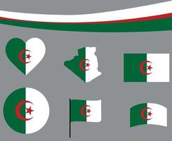 bandeira da Argélia mapa fita e ícones de coração ilustração vetorial resumo vetor