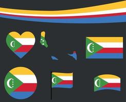 bandeira de comores mapa fita e ícones de coração ilustração vetorial resumo vetor