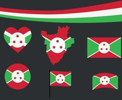 Bandeira do burundi mapa fita e ícones de coração ilustração vetorial resumo vetor
